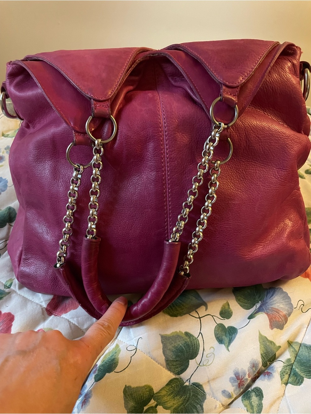 Vintage Marzia Italian Pink Leather Tote Bag with Chain Handles -Large Bag - Picture 3 of 13